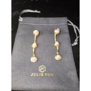 Julie Vos Gold & Pearl Bamboo Statement Stud Dangle Earrings - NWOT - MSRP=$165
